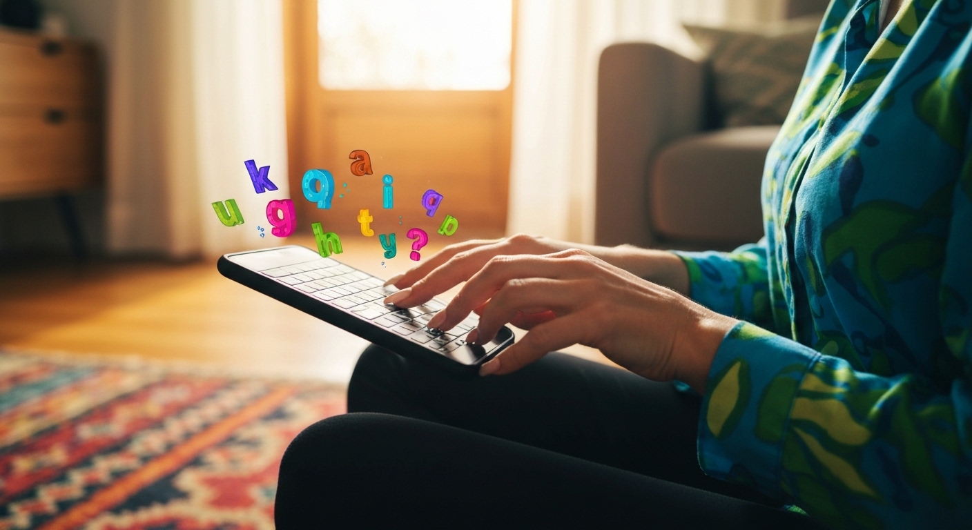 Hands typing on laptop keyboard, joyful fluffy pet resting playfully on blanket.