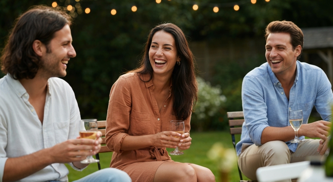 Smiling person with diverse, happy pets in a warm, sunlit home.